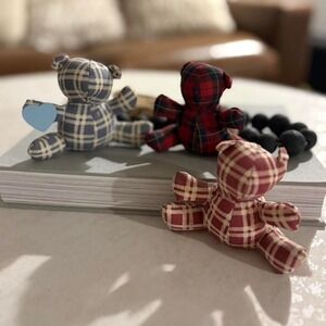 Wangs International Mini Teddy Bear Set Blue Pink Red Plaid Vtg 90s cottage core